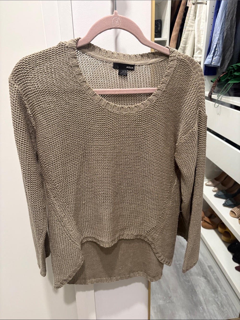 Aqua Taupe Scoop Neck Knit Sweater